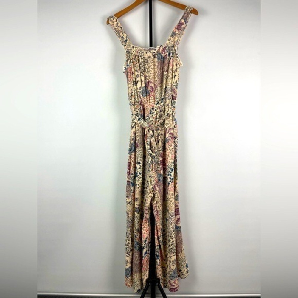Nevena Rae Multicolored Patchwork Wide Cropped Leg Ruffle‎ Hem Jumpsuit SMALL
